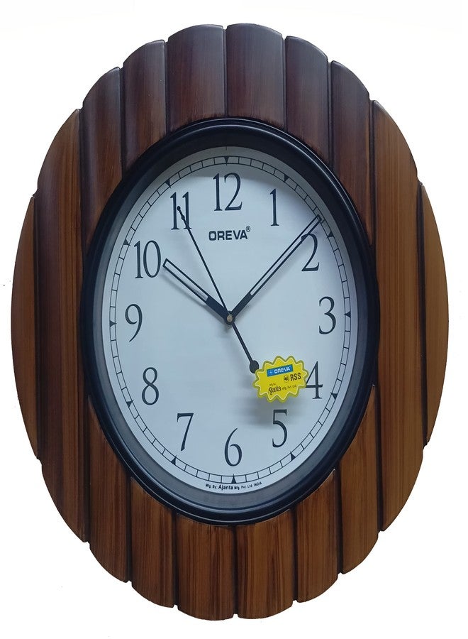 OREVA Plastic Wooden Look Unique Design Sweep Silent Wall Clock (40 x 4.9 x 40 cm, D Wood, AQ-7617SS) - Image 1
